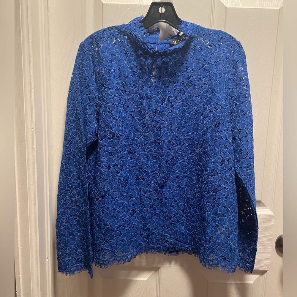 J. Crew | Scalloped Lace Mockneck Top #BN027 Blue Sz 10